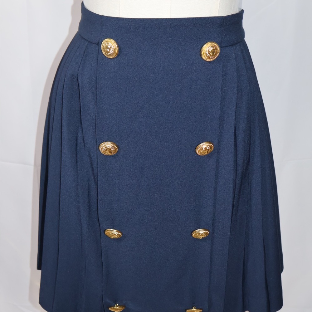 Elegant Navy Blue Skirt with Gold Button Accents